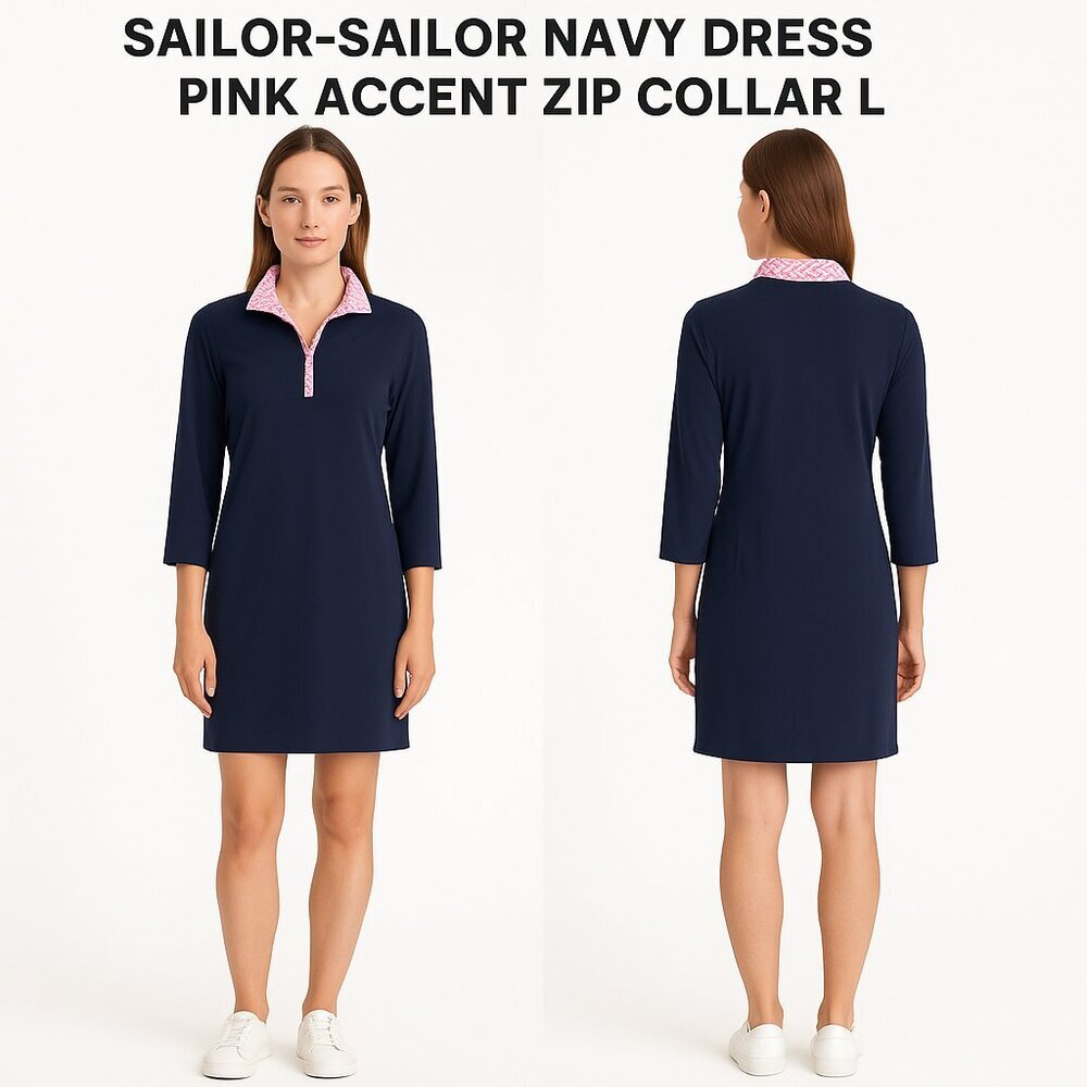 SAILOR-SAILOR NAVY DRESS PINK ACCENT ZIP COLLAR L